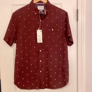Denim & Flower Maroon Short Sleeve Button Down
